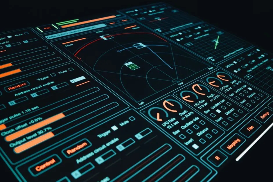 Dynamic digital interface showcasing technology with interactive design elements and controls.